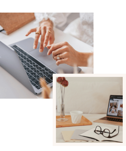 LQA LSO Image d'une personne écrivant sur son clavier d'ordinateur, à côté d'une image de lunettes posées sur des papiers.